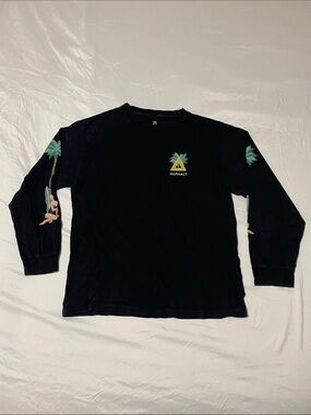 Asphalt Black Long-Sleeve Tee with Green Palm & Yellow Triangle Logo